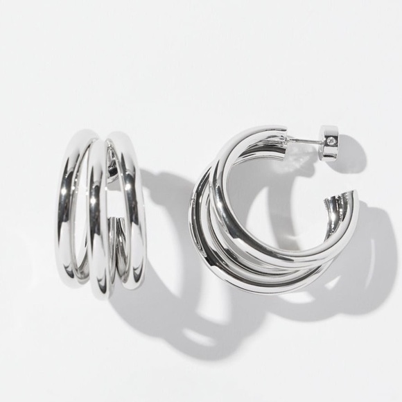 CHICO’S NWT Silver Tone Triple Hoops • Post Back Hoop Earrings - Picture 8 of 11